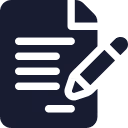 Icon of a contract document with lines of text and a pen positioned as if signing.