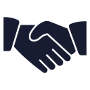 Two hands in a handshake gesture symbolizing agreement or partnership.